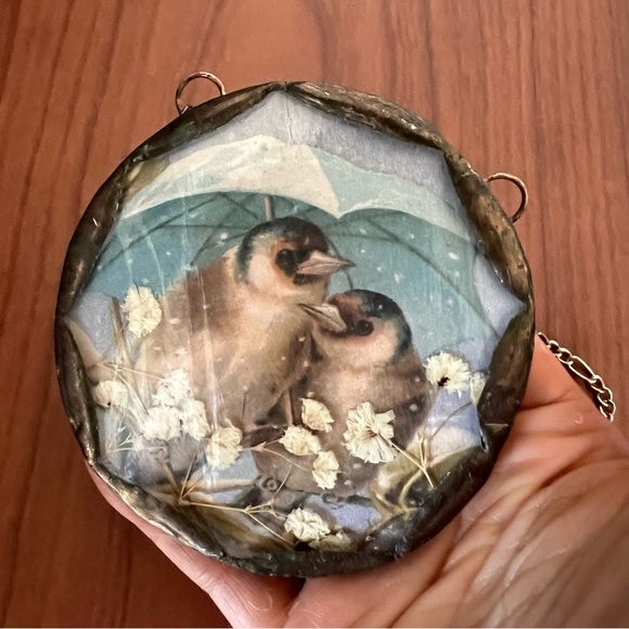 Double-Sided 3”x3” Hanging Decor – Birds and Dried Flowers & Stained Glass - Picture 4 of 13